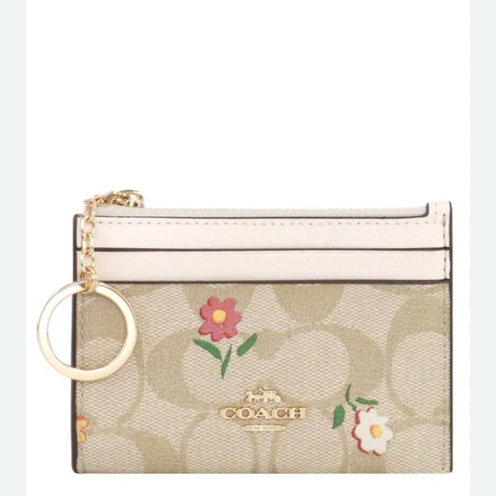 Coach Mini skinny ID Case in signature canvas with nostalgic daisy print